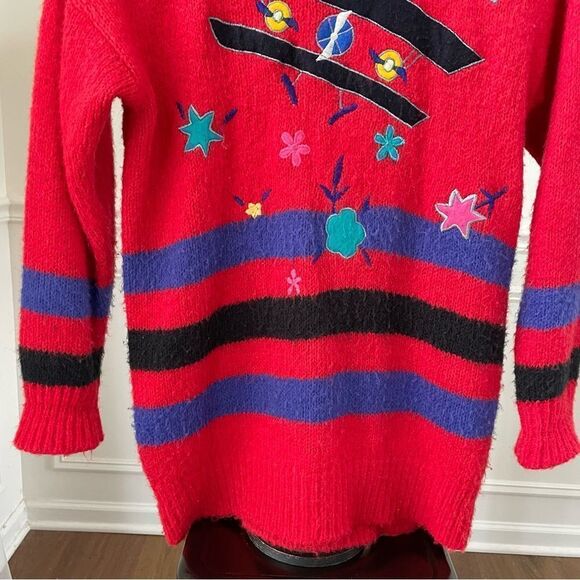 Vintage 80s 1980s Rafael Acrylic Mohair Biplane Airplane Novelty  Sweater M - Picture 3 of 10